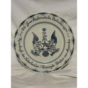 Scarce Delft Handpainted Plate Celebrating 200 Years Diplomatic Relations W/USA